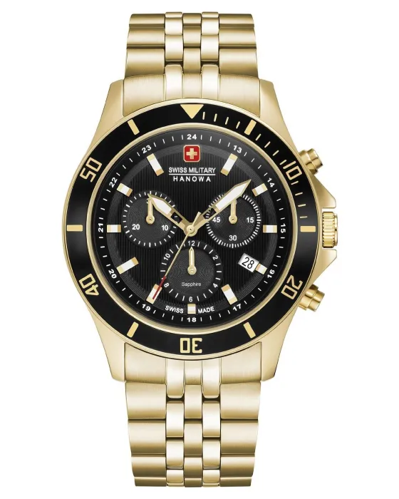 Ανδρικό ρολόι Swiss Military Hanowa Flagship Chronograph 06-5331.02.007, Μαύρο καντράν, Μπρασελέ από Ανοξείδωτο ατσάλι