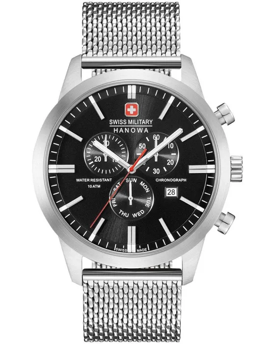 Ανδρικό ρολόι Swiss Military Hanowa Classic Chronograph 06-3308.04.007, Μαύρο καντράν, Μπρασελέ από Ανοξείδωτο ατσάλι