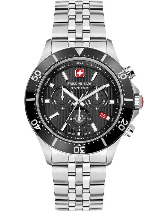 Men's watch Swiss Military Hanowa Flagship Chronograph SMWGI2100701, Black dial, Bracelet in Stainless Steel