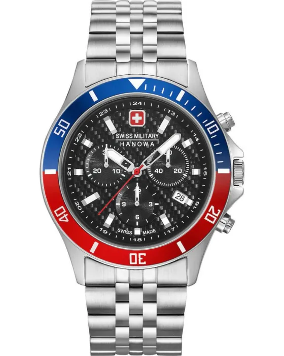 Male watch Swiss Military Hanowa Flagship Racer Chronograph 06-5337.04.007.34, Black dial, Bracelet in Stainless Steel