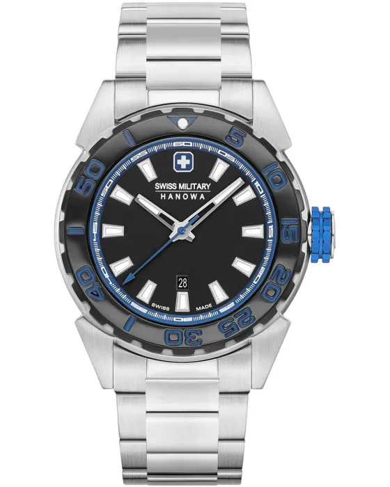 Ανδρικό ρολόι Swiss Military Hanowa Scuba Diver 06-5323.04.007.23, Μαύρο καντράν, Μπρασελέ από Ανοξείδωτο ατσάλι