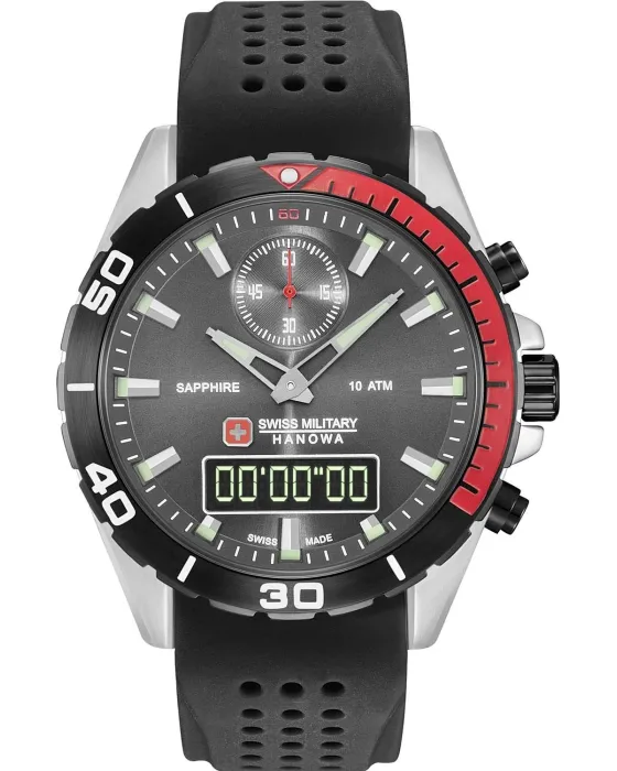 Ανδρικό ρολόι Swiss Military Hanowa Multimission Chronograph 06-4298.3.04.009, Μαύρο καντράν, Λουρί από Καουτσούκ