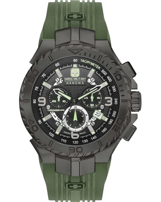 Ανδρικό ρολόι Swiss Military Hanowa Seaman Chronograph 06-4329.13.007.06, Μαύρο καντράν, Λουρί από Καουτσούκ