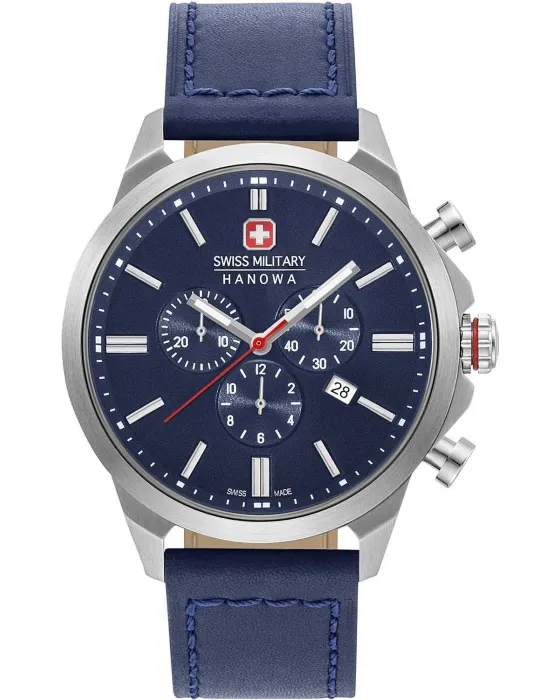 Ανδρικό ρολόι Swiss Military Hanowa Classic II Chronograph 06-4332.04.003, Μπλε καντράν, Λουρί από Δερμάτινο