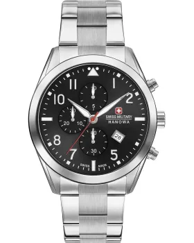 Ανδρικό ρολόι Swiss Military Hanowa Helvetus Chronograph 06-5316.04.007, Μαύρο καντράν, Μπρασελέ από Ανοξείδωτο ατσάλι