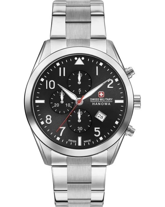 Ανδρικό ρολόι Swiss Military Hanowa Helvetus Chronograph 06-5316.04.007, Μαύρο καντράν, Μπρασελέ από Ανοξείδωτο ατσάλι