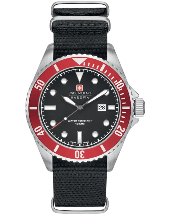 Ανδρικό ρολόι Swiss Military Hanowa Sea Lion 06-4279.04.007.04, Μαύρο καντράν, Λουρί από Υφασμάτινο
