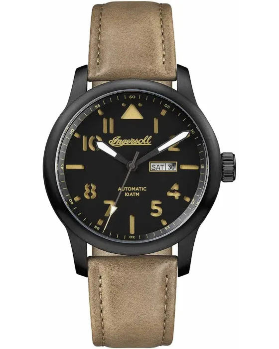 Men's watch Ingersoll Hatton Automatic I01302, Black dial, Strap in Leather