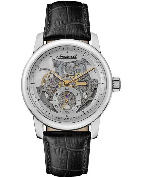 Ανδρικό ρολόι Ingersoll Baldwin Automatic I11002, Ασημί καντράν, Λουρί από Δερμάτινο