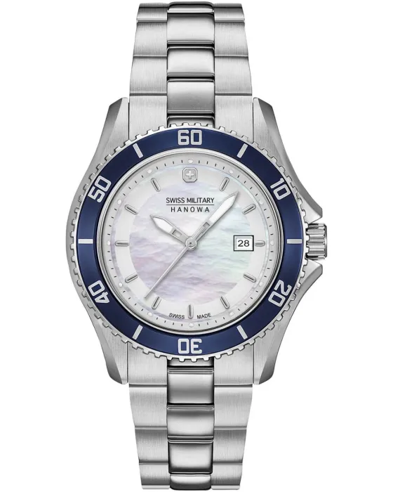 Ανδρικό ρολόι Swiss Military Hanowa Nautila Pearl 06-7296.7.04.001, Λευκό καντράν, Λουρί από Ανοξείδωτο ατσάλι