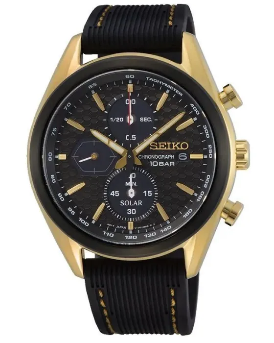 Ανδρικό ρολόι Seiko Solar Chronograph SSC804P1, Μαύρο καντράν, Λουρί από Καουτσούκ