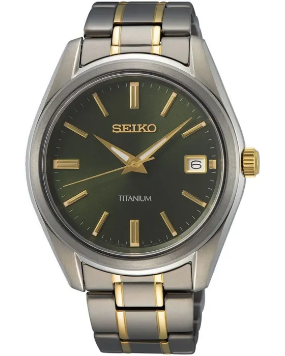 Ανδρικό ρολόι Seiko Titanium SUR377P1, Πράσινο καντράν, Μπρασελέ από Ανοξείδωτο ατσάλι