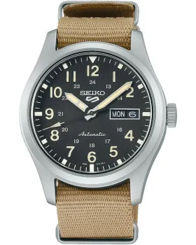 Ανδρικό ρολόι Seiko 5 Sports Field SRPG35K1, Μαύρο καντράν, Λουρί από Υφασμάτινο