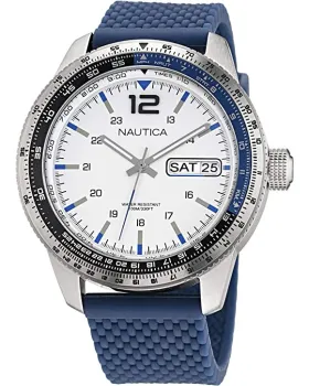 Ανδρικό ρολόι Nautica Pier 39 NAPP39F08, Λευκό καντράν, Λουρί από Καουτσούκ
