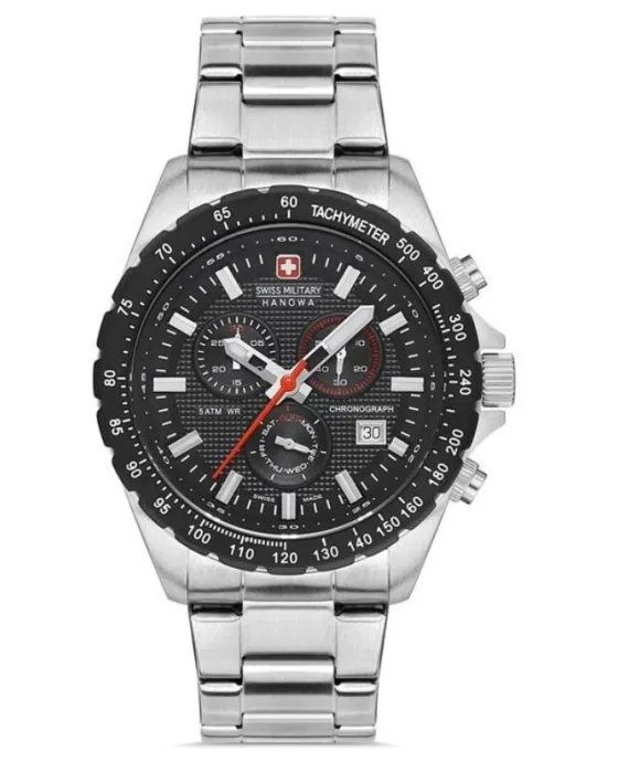 Male watch Swiss Military Hanowa Ace Chronograph 06-5255.33.007, Black dial, Bracelet in Stainless Steel