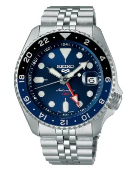 Ανδρικό ρολόι Seiko 5 Sport GMT Automatic SSK003K1, Μπλε καντράν, Μπρασελέ από Ανοξείδωτο ατσάλι