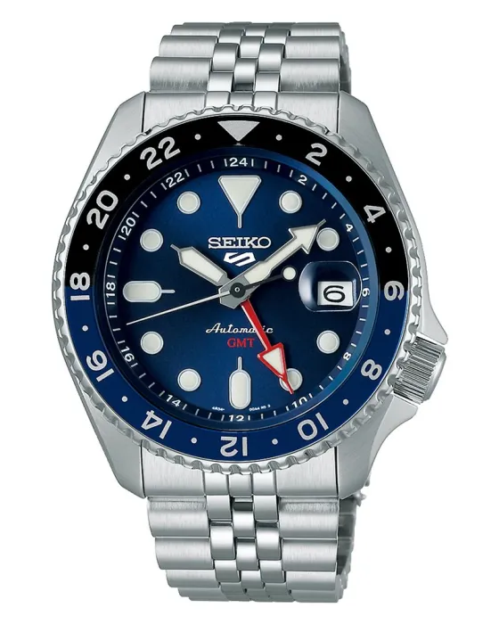 Ανδρικό ρολόι Seiko 5 Sport GMT Automatic SSK003K1, Μπλε καντράν, Μπρασελέ από Ανοξείδωτο ατσάλι