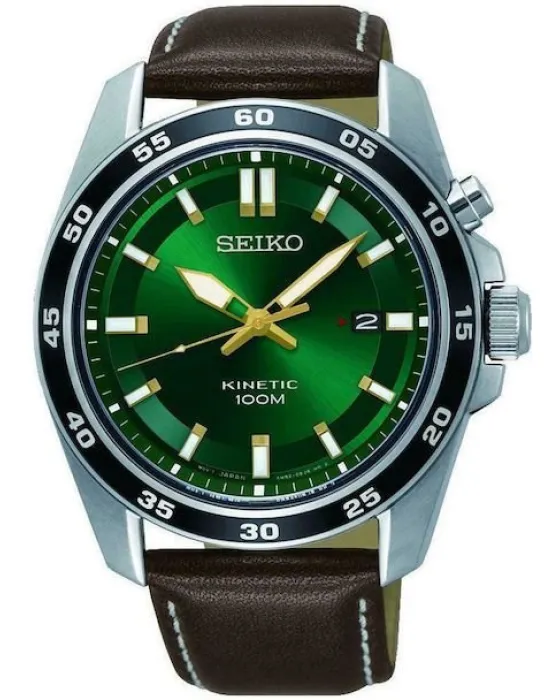 Ανδρικό ρολόι Seiko Kinetic SKA791P1, Πράσινο καντράν, Λουρί από Δερμάτινο