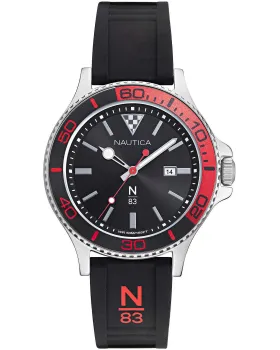 Ανδρικό ρολόι Nautica N83 Accra Beach NAPABS024, Μαύρο καντράν, Λουρί από Καουτσούκ