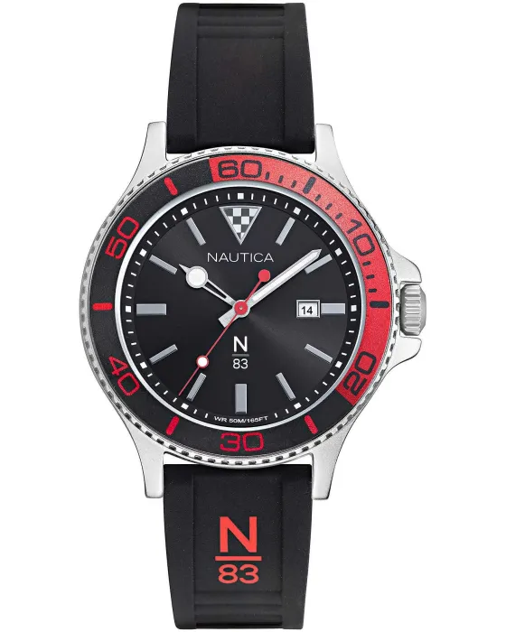 Ανδρικό ρολόι Nautica N83 Accra Beach NAPABS024, Μαύρο καντράν, Λουρί από Καουτσούκ