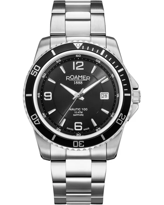 Ανδρικό ρολόι Roamer Nautic 100 862844-41-55-20, Μαύρο καντράν, Μπρασελέ από Ανοξείδωτο ατσάλι
