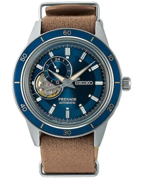 Ανδρικό ρολόι Seiko Presage Style 60s Denim Automatic SSA453J1, Μπλε καντράν, Λουρί από Δερμάτινο
