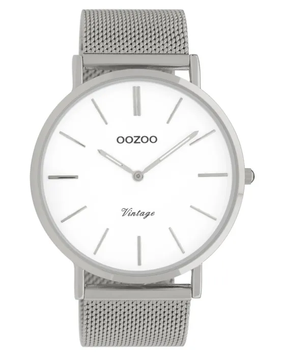 Ανδρικό ρολόι Oozoo Timepieces C9900, Λευκό καντράν, Μπρασελέ από Μεταλλικό