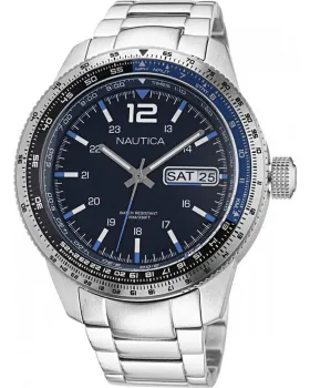 Ανδρικό ρολόι Nautica Pier 39 NAPP39F10, Μαύρο καντράν, Μπρασελέ από Ανοξείδωτο ατσάλι