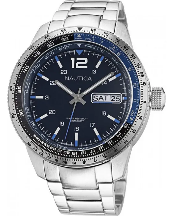 Ανδρικό ρολόι Nautica Pier 39 NAPP39F10, Μαύρο καντράν, Μπρασελέ από Ανοξείδωτο ατσάλι