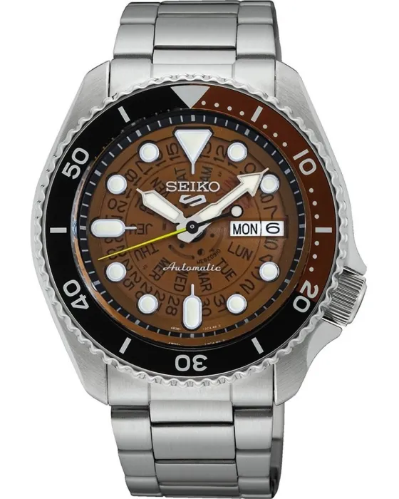 Ανδρικό ρολόι Seiko 5 Sport Automatic SRPJ47K1, Καφέ καντράν, Μπρασελέ από Ανοξείδωτο ατσάλι