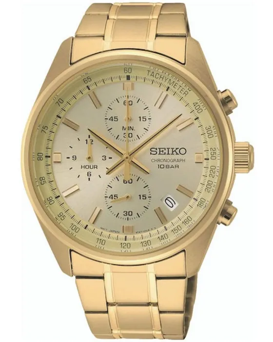Ανδρικό ρολόι Seiko Chronograph SSB382P1, Χρυσό καντράν, Μπρασελέ από Ανοξείδωτο ατσάλι