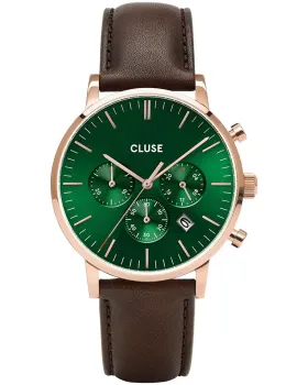 Ανδρικό ρολόι Cluse Aravis Chronograph CW0101502006, Πράσινο καντράν, Λουρί από Δερμάτινο
