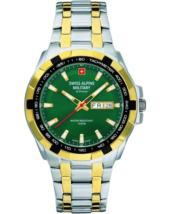 Male watch Swiss Alpine Military by Grovana SAM7043.1144, Green dial, Bracelet in Stainless Steel
