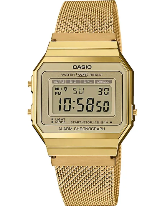 Ανδρικό / Γυναικείο ρολόι Casio Collection A700WEMG-9AEF, Χρυσό καντράν, Μπρασελέ από Ανοξείδωτο ατσάλι