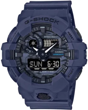 Ανδρικό ρολόι Casio G-Shock GA-700CA-2AER, Μπλε καντράν, Λουρί από Καουτσούκ
