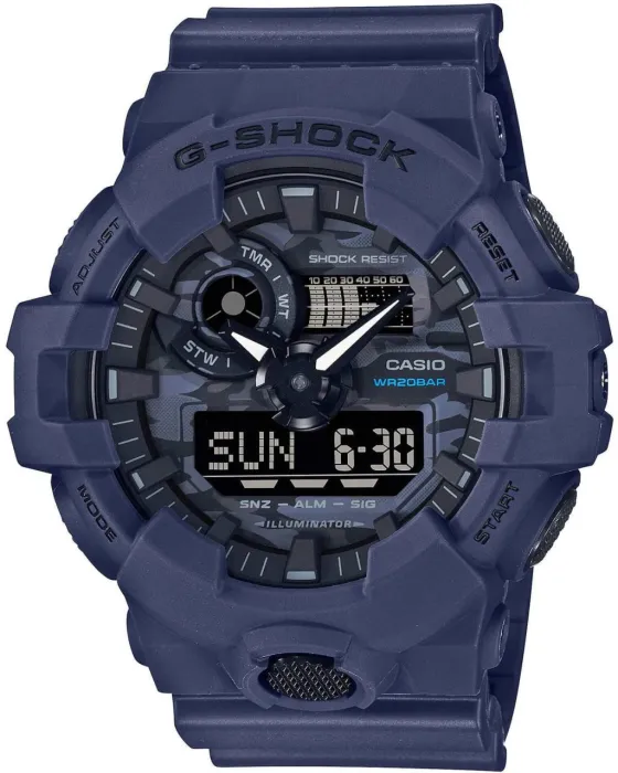 Ανδρικό ρολόι Casio G-Shock GA-700CA-2AER, Μπλε καντράν, Λουρί από Καουτσούκ