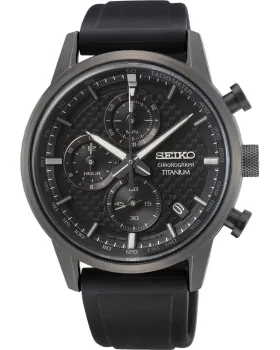 Ανδρικό ρολόι Seiko SSB393P1, Μαύρο καντράν, Λουρί από Δερμάτινο