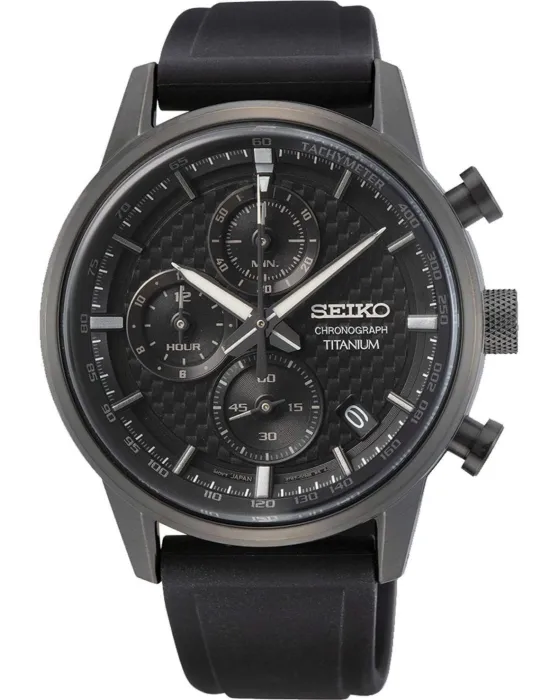 Ανδρικό ρολόι Seiko SSB393P1, Μαύρο καντράν, Λουρί από Δερμάτινο
