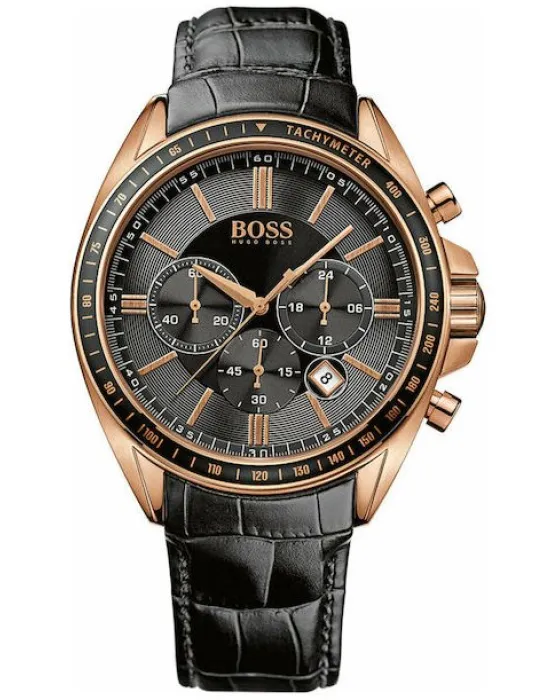 Ανδρικό ρολόι Hugo Boss Driver Sport Chronograph 1513092, Μαύρο καντράν, Λουρί από Δερμάτινο
