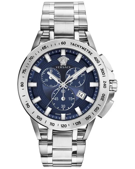 Ανδρικό ρολόι Versace Sport Tech Chronograph VE3E00521, Μπλε καντράν, Μπρασελέ από Ανοξείδωτο ατσάλι