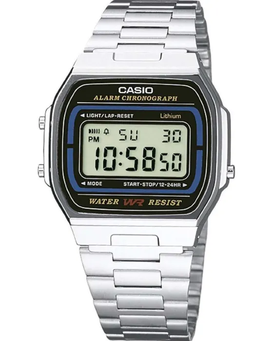 Ανδρικό ρολόι Casio Collection A164WA-1VES, LCD καντράν, Μπρασελέ από Ανοξείδωτο ατσάλι