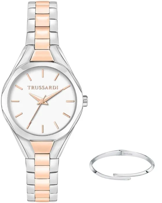 Γυναικείο ρολόι Trussardi Metropolitan Bracelet Gift Set R2453159503, Λευκό καντράν, Μπρασελέ από Ανοξείδωτο ατσάλι