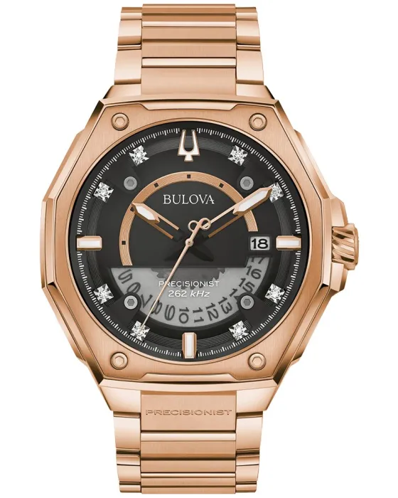 Ανδρικό ρολόι Bulova Precisionist 97D129, Μαύρο καντράν, Μπρασελέ από Ανοξείδωτο ατσάλι