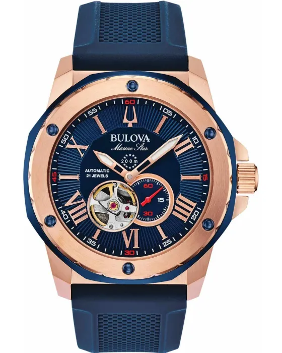 Men's watch Bulova Marine Star Automatic 98A227, Blue dial, Strap in Rubber