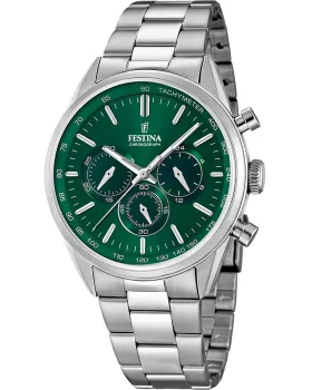 Ανδρικό ρολόι Festina Chronograph F16820 / R, Πράσινο καντράν, Μπρασελέ από Ανοξείδωτο ατσάλι