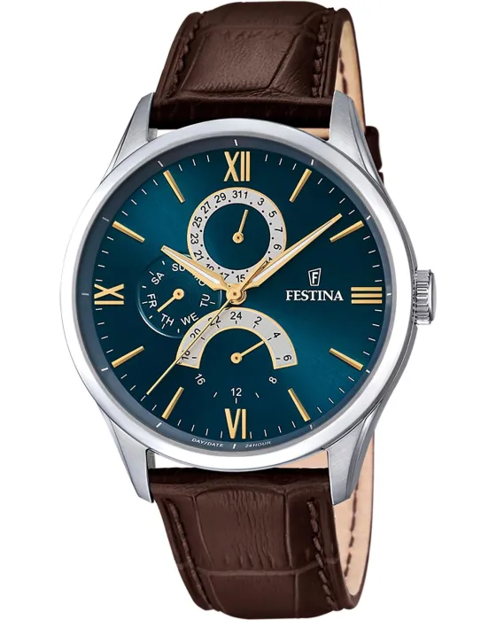 Ανδρικό ρολόι Festina F16823 / A, Μπλε καντράν, Λουρί από Δερμάτινο