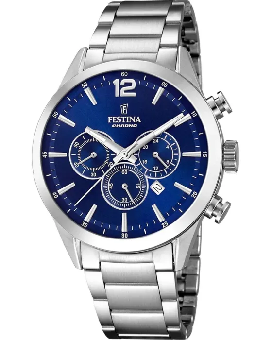 Male watch Festina Chronograph F20343/7, Blue dial, Bracelet in Stainless Steel