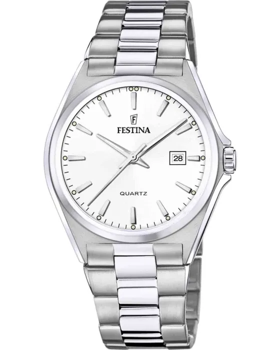 Ανδρικό ρολόι Festina F20552 / 2, Λευκό καντράν, Μπρασελέ από Ανοξείδωτο ατσάλι