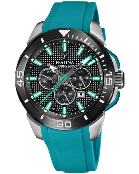 Ανδρικό ρολόι Festina Bike Chronograph F20642 / 3, Μαύρο καντράν, Λουρί από Καουτσούκ