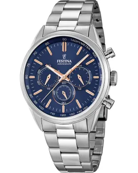 Ανδρικό ρολόι Festina Chronograph F16820 / A, Μπλε καντράν, Μπρασελέ από Ανοξείδωτο ατσάλι